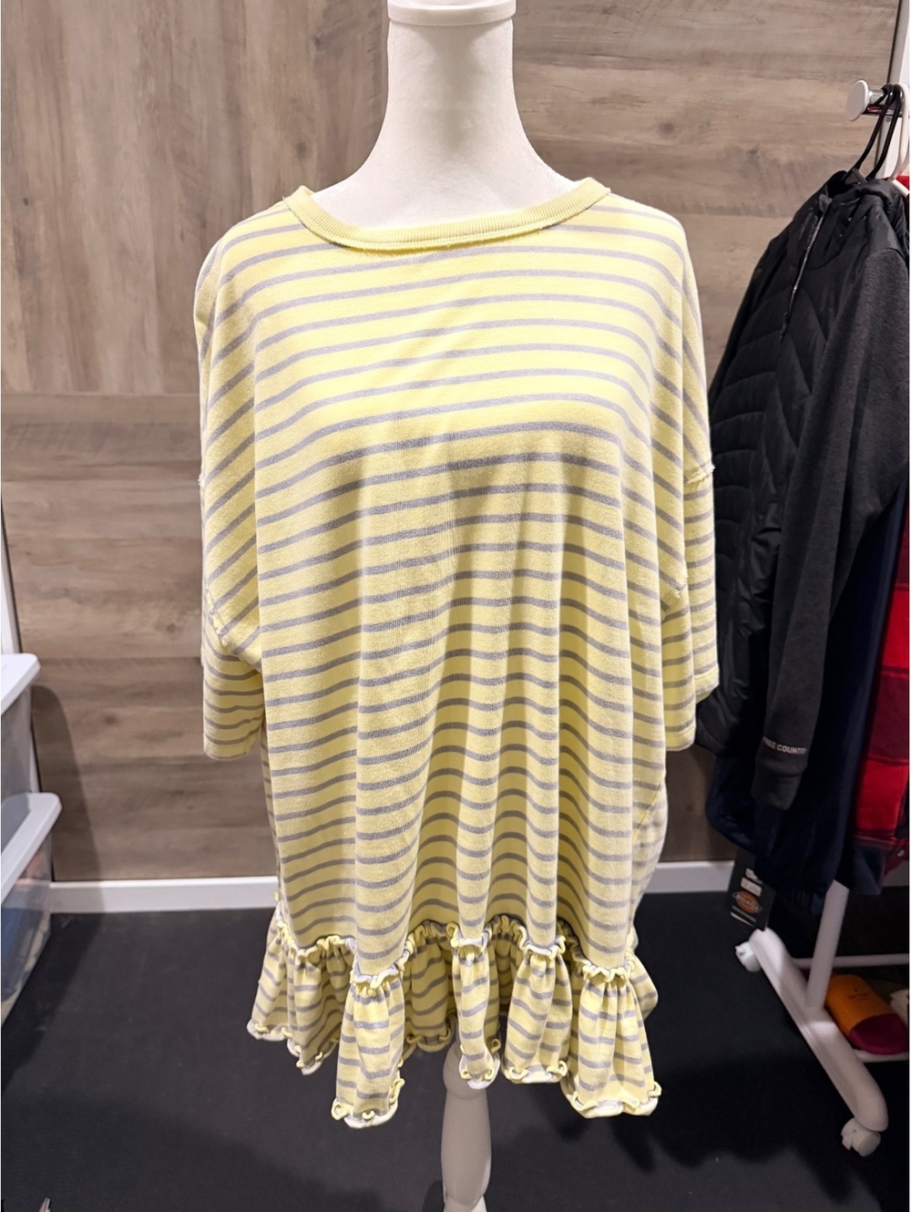 We The Free Medium Yellow and Gray Striped Ruffle Hem Top